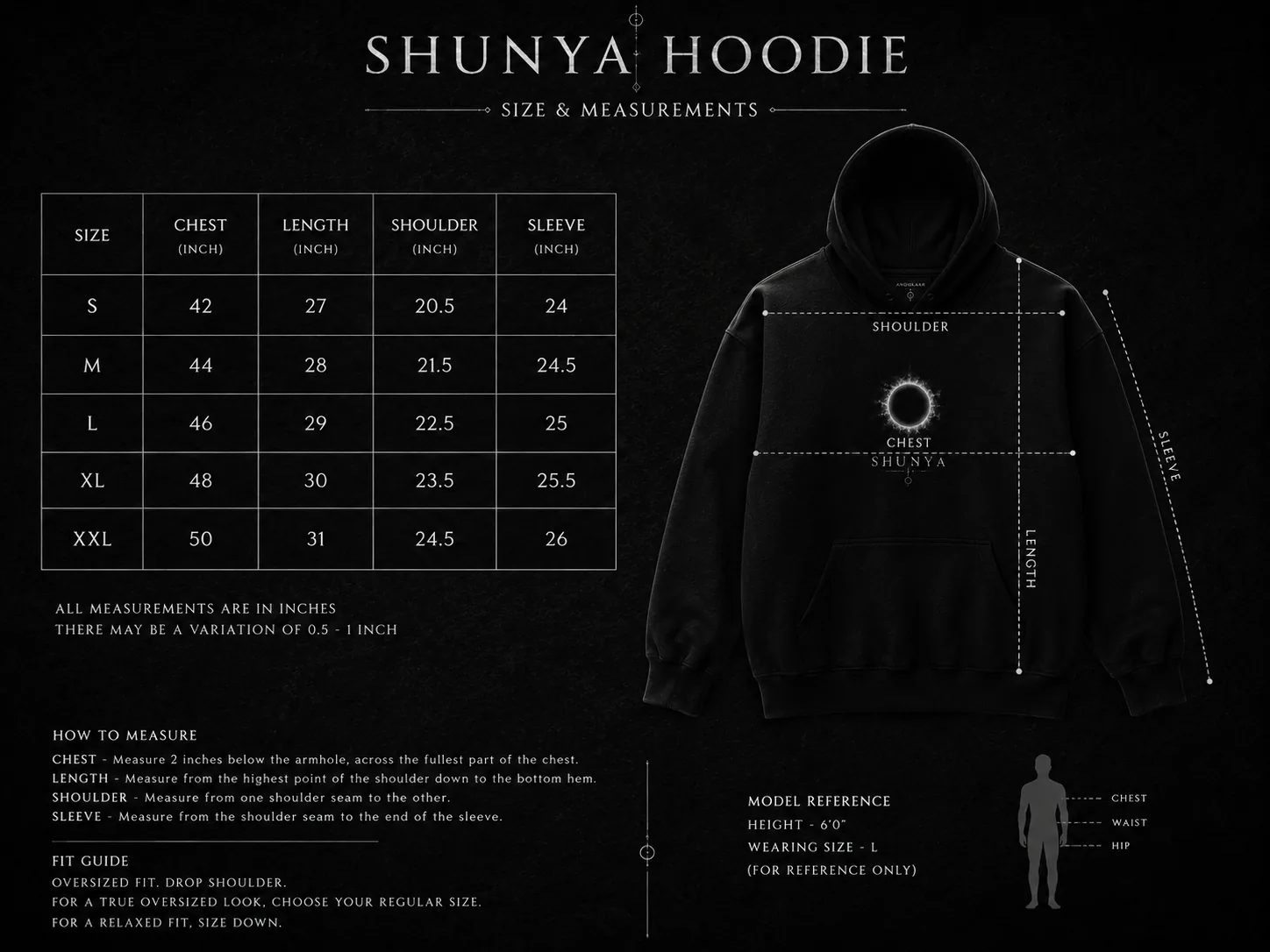 Shunya hoodie — measurements