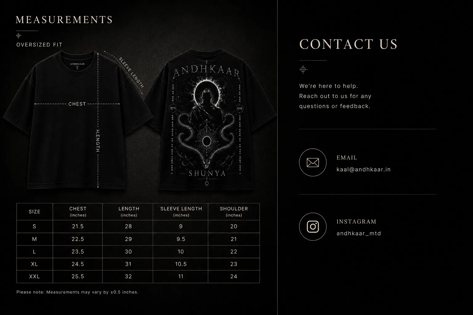 Shunya oversized tee — measurements