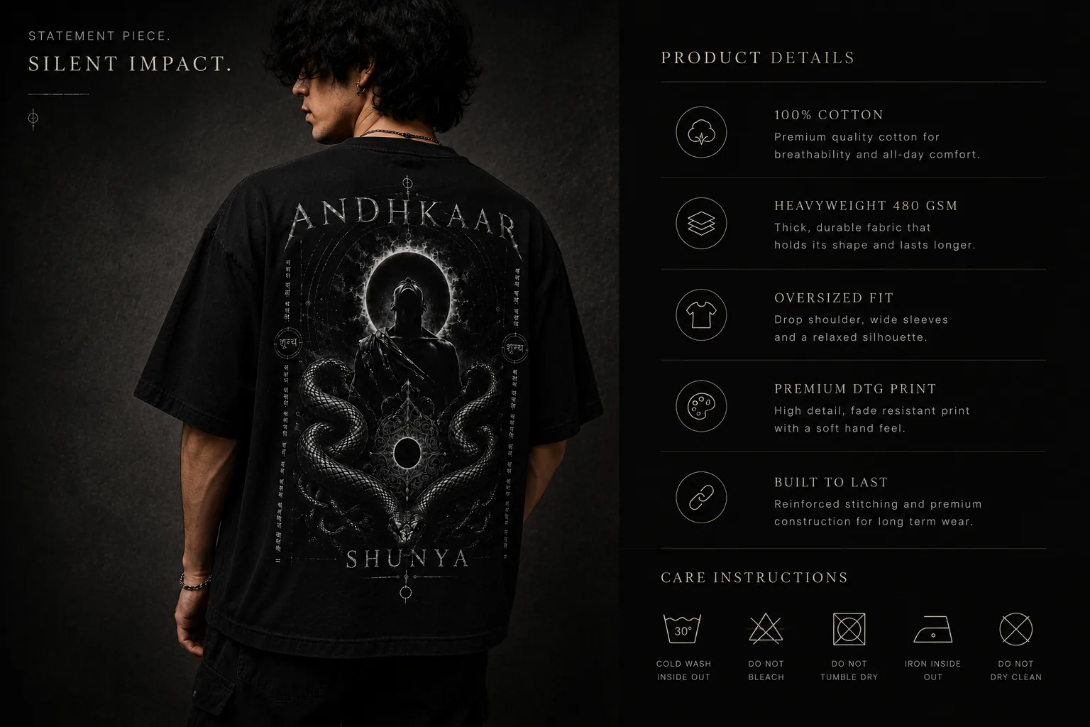 Shunya oversized tee — care and contact